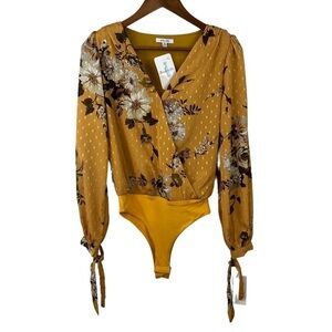DRESSED IN BLUE FLORAL PRINT BODYSUIT BLOUSE, NEW WITH TAGS
